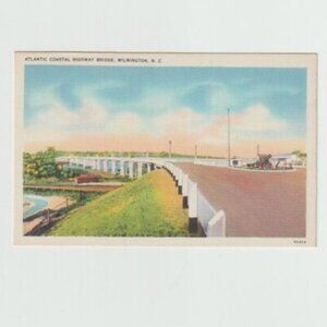 Atlantic Coastal Highway Bridge Wilmington NC Vintage Linen Postcard Scenic View